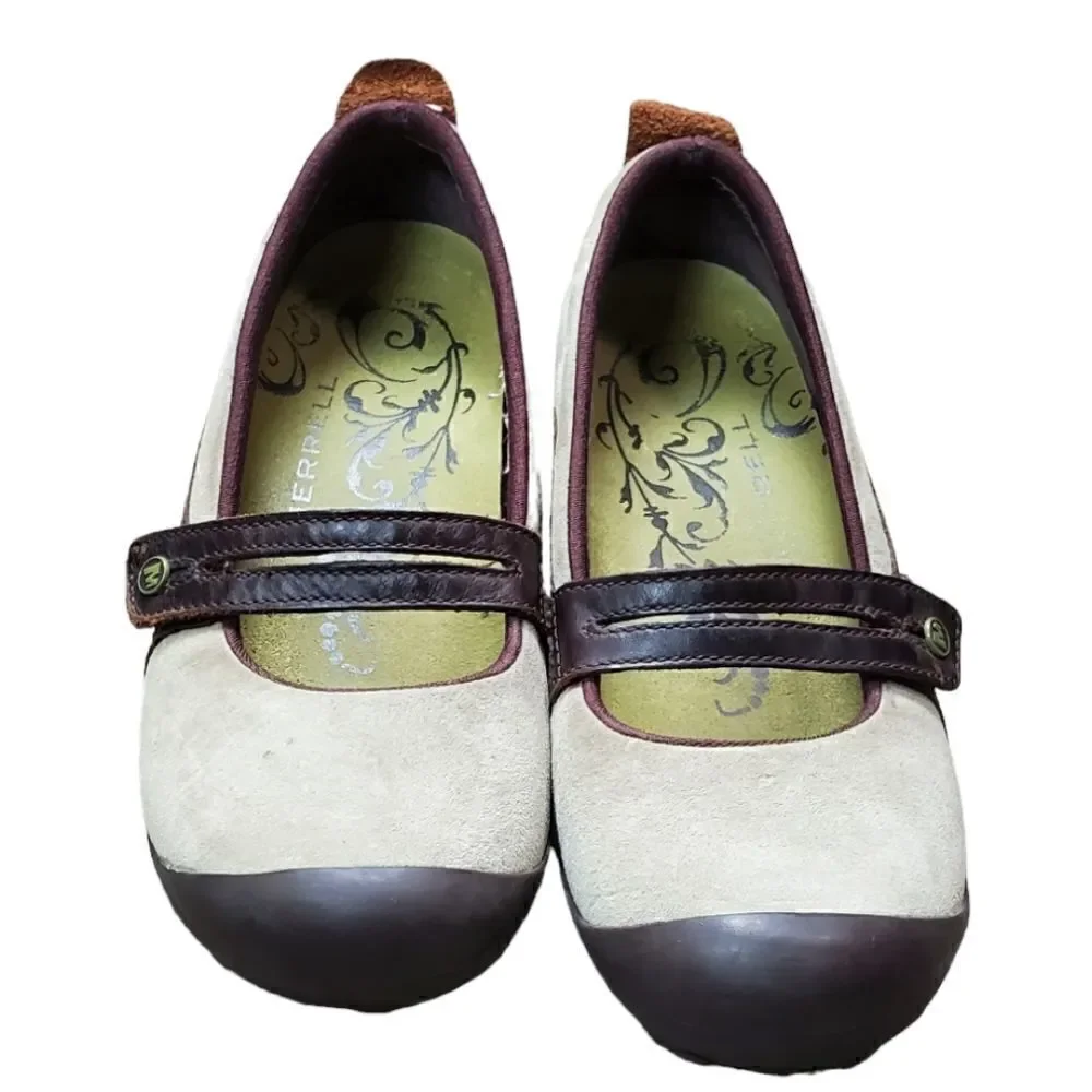 Merrell Taupe & Brown Leather Mary Janes